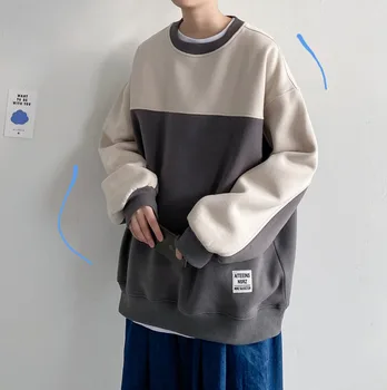 

2020 Spring And Autumn New Youth Popular Hit Color Loose Sweatshirt Fashion Casual Round Neck Label Pullover Gray / Blue / Navy