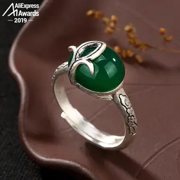 

NOT FAKE Poland S925 Fine Antique shop Sterling Silver Women Emerald Ring Vintage Natural Retro Exquisite Gemstone jade art Jade