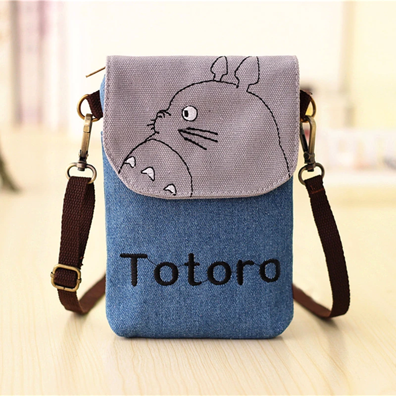 de tela vaquera de alta calidad para mujer, bolso de hombro encantador, dibujo Totoro, bandolera para niños, bolsas para pasaporte y - AliExpress