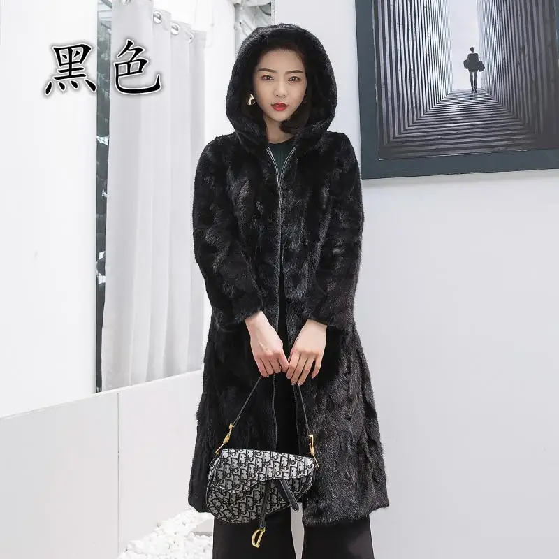 Новая зимняя Женская норковая шуба натуральная норка меховые пальто - Цвет: black