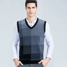 Модный повседневный жилет, стильный мужской шерстяной клетчатый свитер, зимний жилет с v-образным вырезом, Мужской пуловер, свитера, жилет, приталенный вязаный свитер
