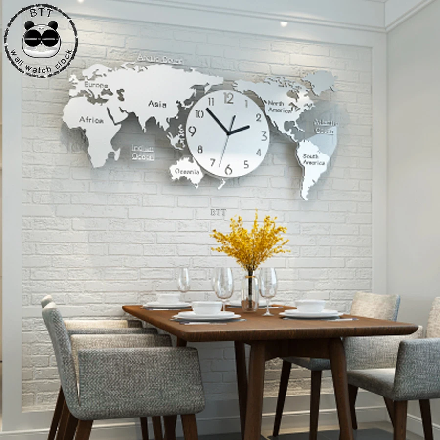 Luxury Modern World Map Wall Clock For Living Room 3D Decoration Luxury Modern World Map Wall Clock For Living Room 3D Decoration