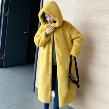 

Autumn 2020 Winter Mink Women Fur Coat Clothes Plus Size Korean Streetwear Faux Fur Hooded Loose Thick Warm Long Coat Female