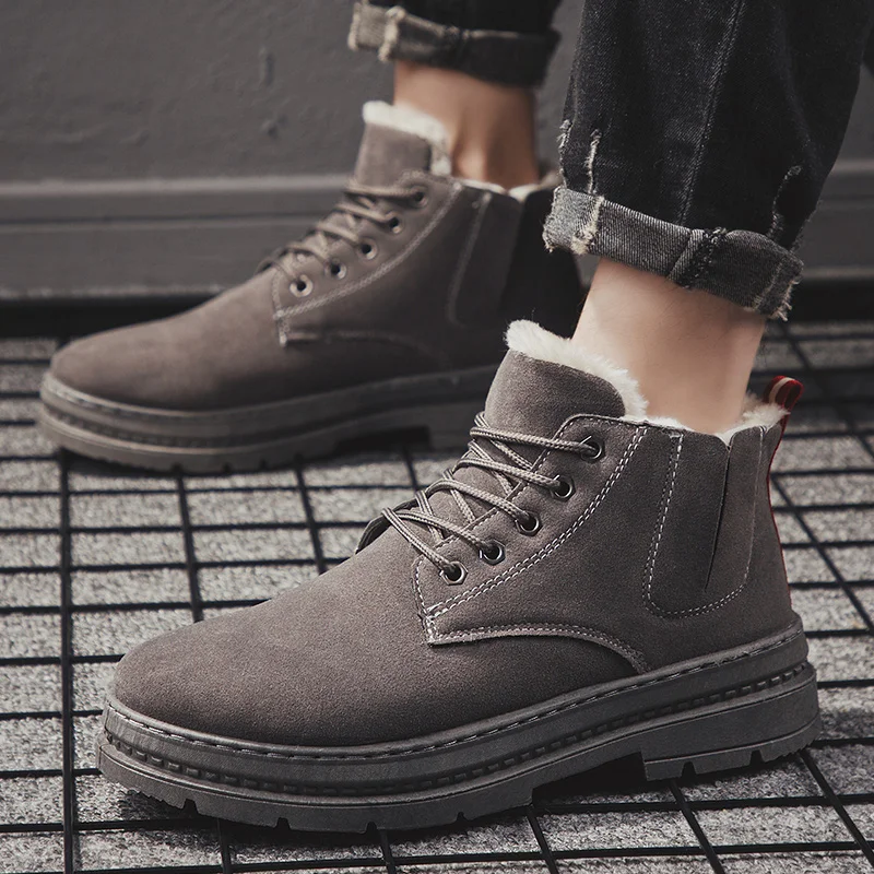 

Men Snow Boots New Winter Warm Short Plush Snow Ankle Boots Men Casual Lace-Up Flat Men Sneakers Size 39-44 Zapatos De Hombre