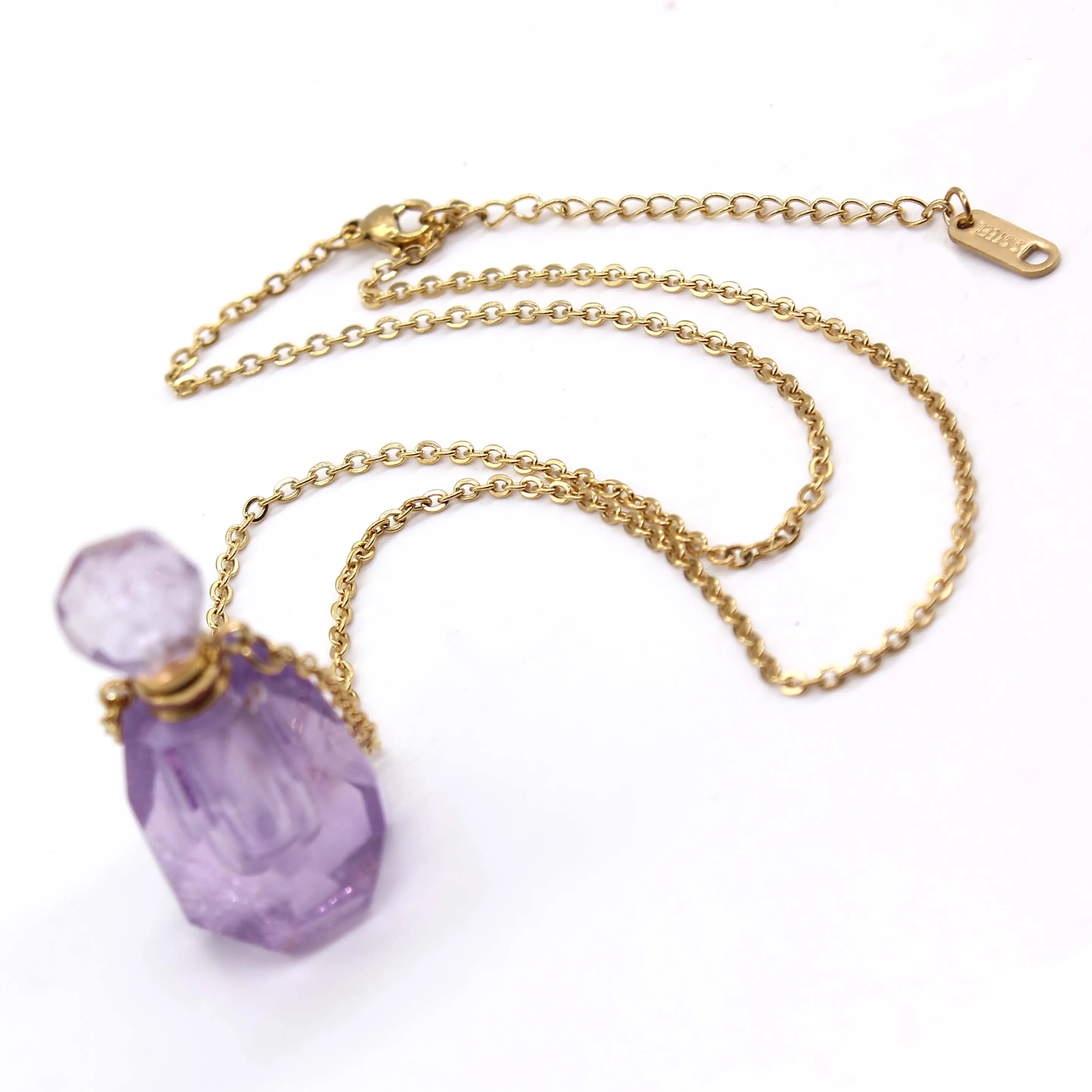 

Kraft-beads Light Yellow Gold Color Irregular Shape Perfume Bottle Pendant Natural Amethysts Stone Necklace Link Chain Jewelry