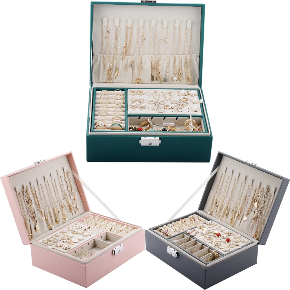 O dużej pojemności dwuwarstwowe pudełko do przechowywania biżuterii wielofunkcyjny Organizer biżuterii naszyjnik kolczyk wystawa bransoletek uchwyt pudełko