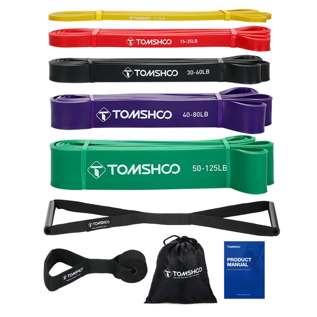 TOMSHOO 5 Packs Pull Up Assist Bands Set Resistance Loop Bands Powerlifting  Exercise Stretch Bands with Door Anchor and Handles