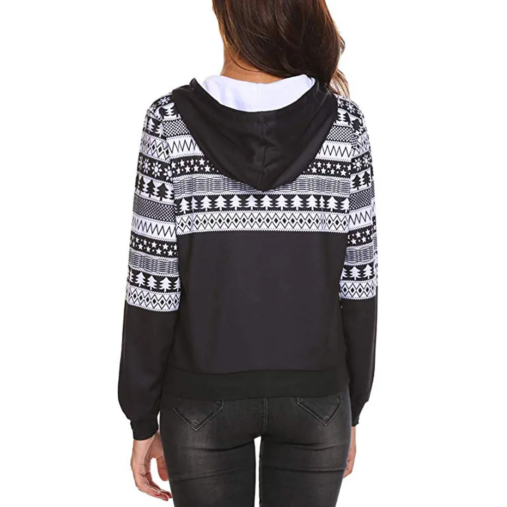  Womail Women Sweatshirt Fashion Hoodies Sweatshirt Christmas Snowflake print 2019 Autumn Zip-Up Lon