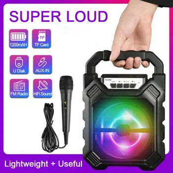 

2020 Portable Wireless Bluetooth Speaker Big Sound Stereo FM Radio LED Light Waterproof Portable Outdoor Speaker with Microphone