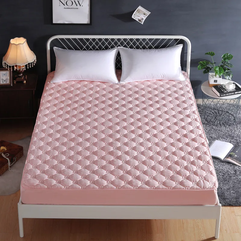 Pink Mattress Protector Cotton Brushed Fabric Bed Sheet Anti Mite Matress Protector Couvre Lit Mattress Bed Cover 1PC 180x200cm - Цвет: Pink