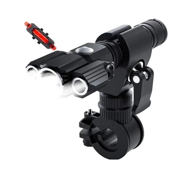 

SEWS-Waterproof Bicycle Light LED Aluminum Alloy Multifunction 3 Lamp Head + Taillight, Outdoor Lighting Night Ride Light