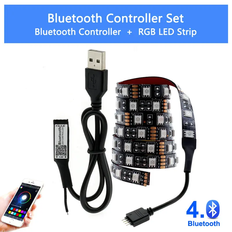 USB Светодиодная лента RGB сменный светодиодный фоновый светильник ing 50 см 1 м 2 м 3 м 4 м 5 м DIY 5 в гибкий светодиодный светильник лента RGB Светодиодная лента 5050 - Испускаемый цвет: Bluetooth Set