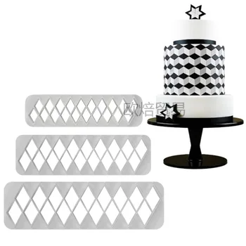 

3 PCs Rhombus Geometric Shapes Cake Fondant Stencil Cookie Cutter Visual Illusion Effect Baking Tool