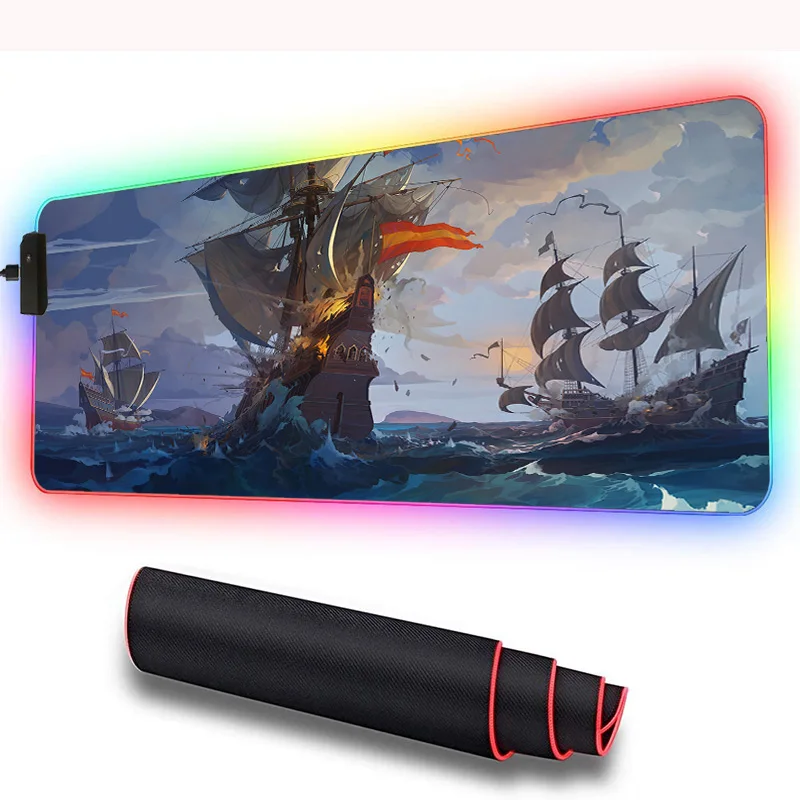 

Ocean Sailing Boat Gaming Computer Mousepad RGB Large Mouse Pad Gamer XXL Mouse Carpet Big Mause Pad Desk Play Mat with Backlit