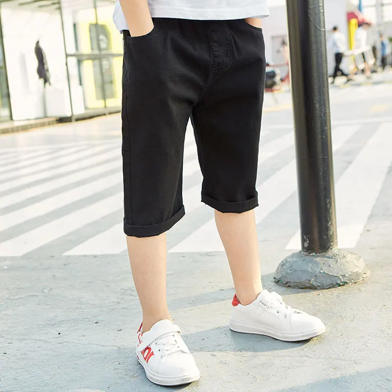 Famli/детские брюки высококачественные хлопковые шорты для больших мальчиков детские летние тонкие повседневные шорты Спортивная одежда для мальчиков-подростков От 4 до 16 лет - Цвет: Черный