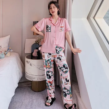 

Fiklyc New Pajamas Women Summer Thin Short-Sleeved Trousers Two-Piece Suit Can Be Worn Outside Silk Home Service Suit