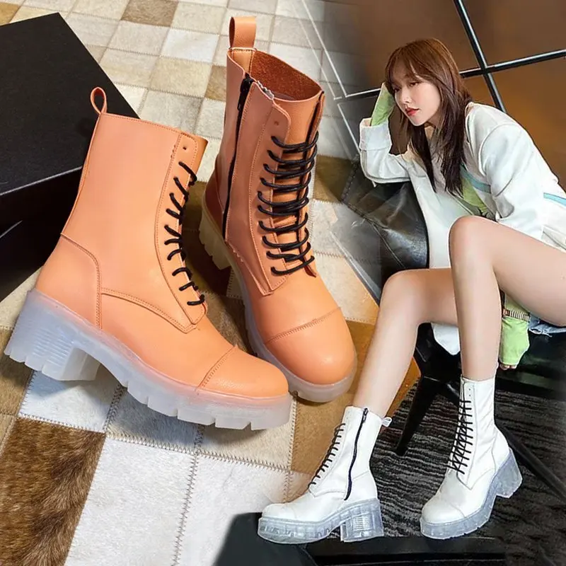 

Spring and autumn 2020 new breathable wild crystal transparent bottom short boots tide fashion Martin boots female X003