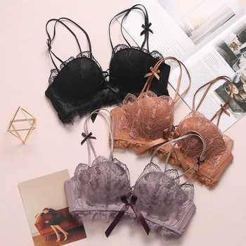 

New Fashion Lace Flower Ladies Sexy Underwear Embroidery Bow Bra Bra Backless Push-up Bra Comfortable Adjustable Wireless Bra