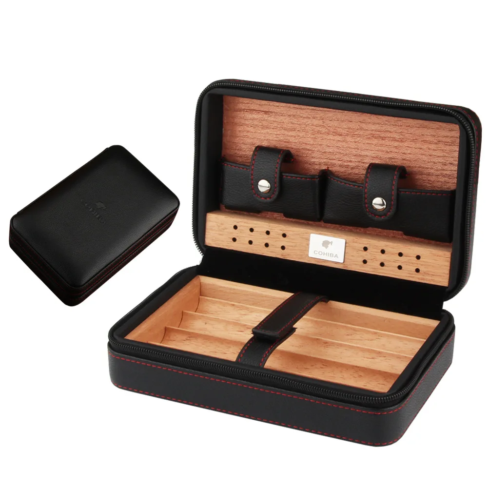 GALINER Charuto Cedar Wood Cigar Humidor Box Travel Cigar Case Storage 4  Cigars Box Humidor Humidifier For Sigar