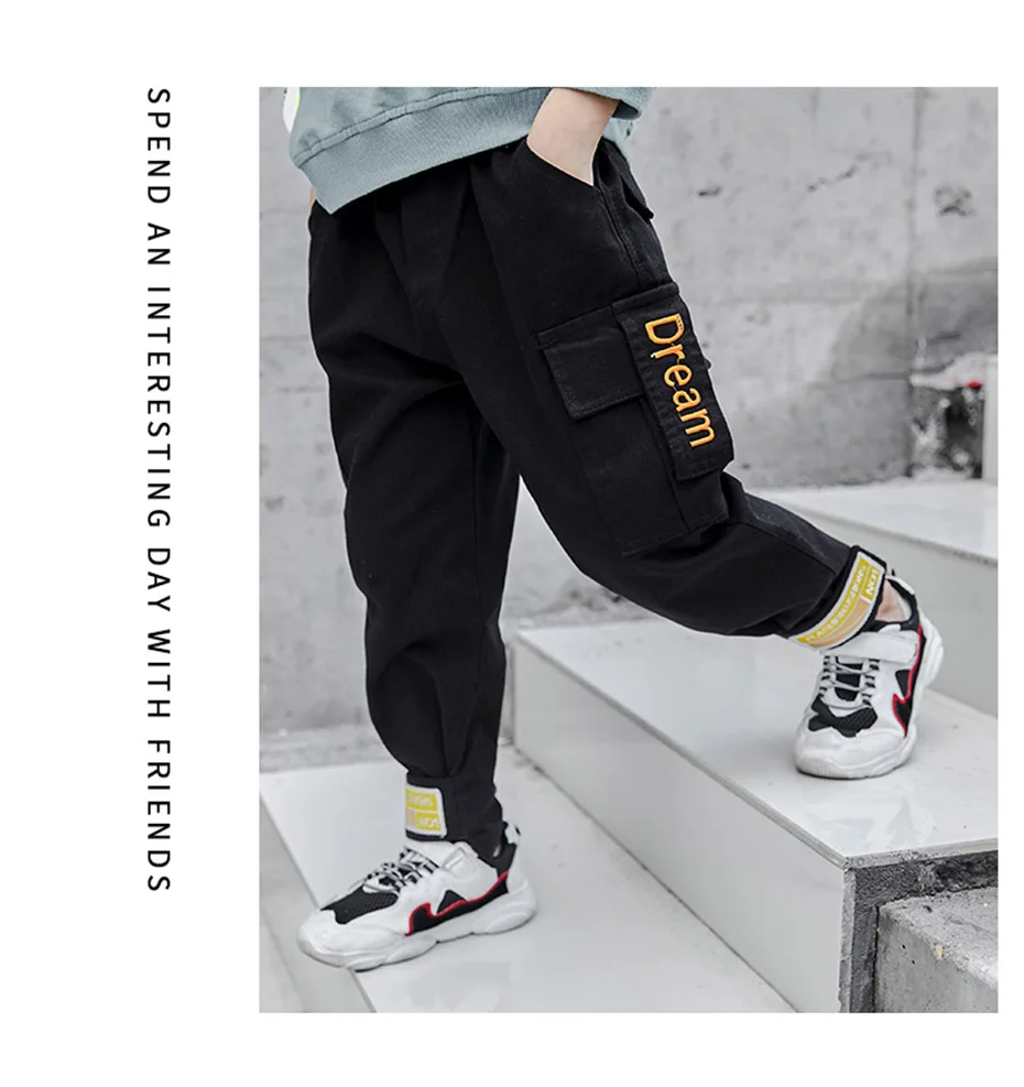 Boys Pants Letter Cargo Pants Boys Fashion Beam Foot Pants For Children Autumn Winter Casual Children's Clothes For Boys School