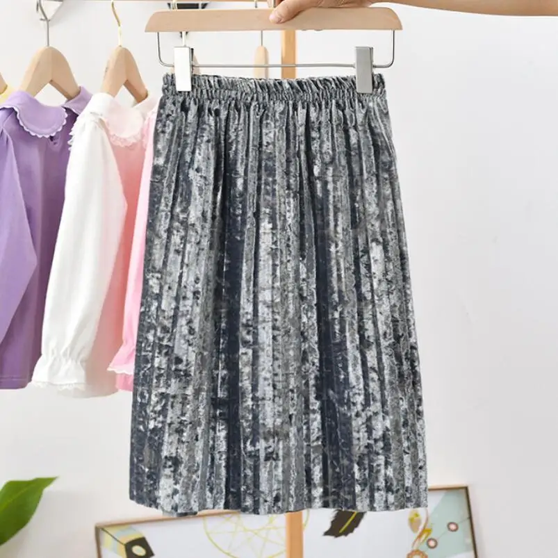silver toddler skirt Модные Весна-осень-зима детская одежда бархатная юбка для мальчиков из плотной ткани в складку юбка платье для малышей, девочек школьные юбки для девочек - Цвет: silver toddler skirt