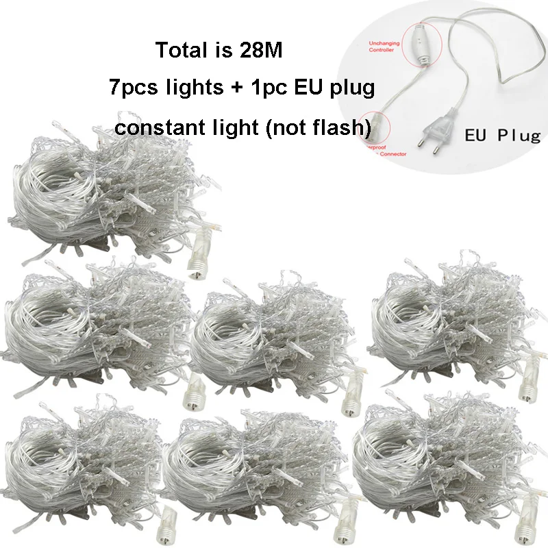 thumbnail image 1 of Cadena de luces LED de 4 a 40 m con forma de carámbano, luces navideñas de hadas con caída de 0,6 m para exteriores, decoración navideña decorativa para bodas, resistente al agua, 1 of 5