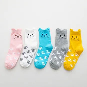 

5 colors styles kawaii cute Cat stereo ears footprints socks female socks cotton socks for girl women socks