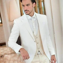 Белый жених смокинг с лацканами с острыми углами смокинги для свадьбы 3 предмета костюм модные Для мужчин Бизнес Выходные туфли на выпускной вечерние пиджак(куртка+ штаны+ жилет
