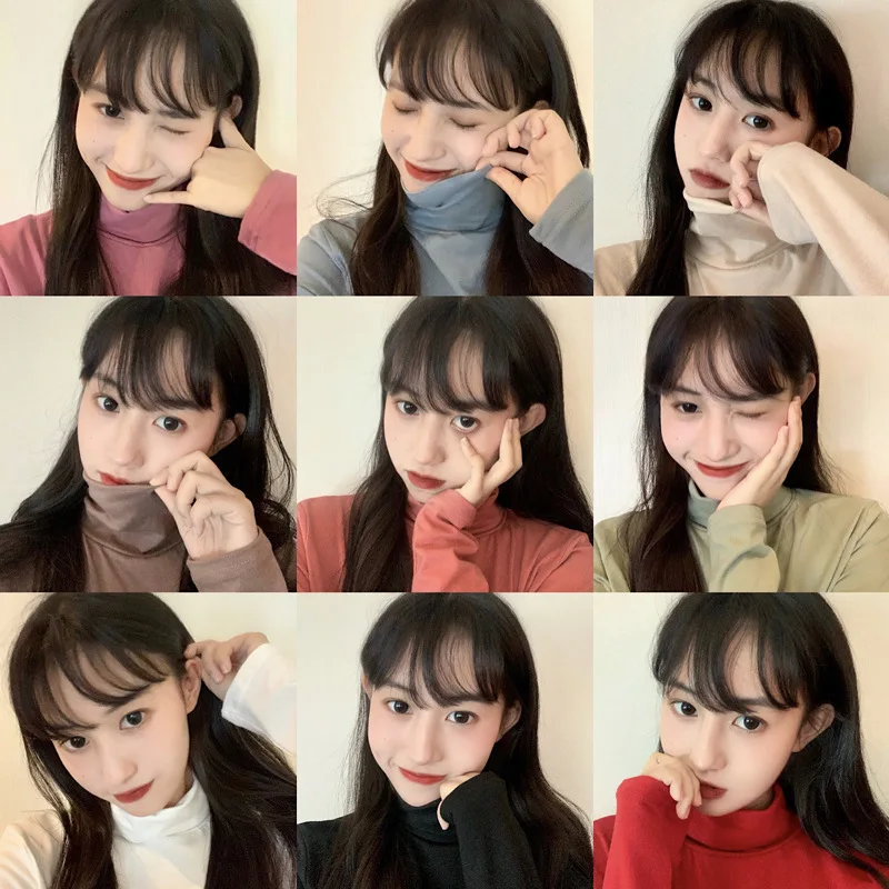 

Photo Shoot 2019 Autumn And Winter New Style Fashion Retro Base-Loose-Fit Versatile High Collar Long-sleeved T-shirt Women's