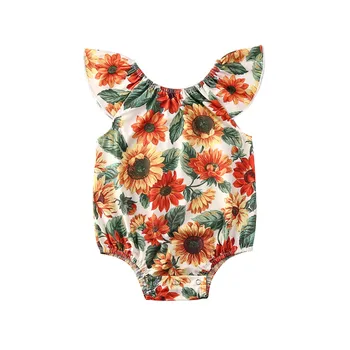 

0-24M Newborn Baby Girls Sunflower Romper Toddler Floral Sleeveless Jumpsuit For Newborn Baby Girls Summer Sunsuit