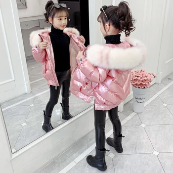 

Girls Winter Parkas Large Fur Collar Thick Warm Kids Snowsuit Hooded Girl Down Jacket Down Cotton Padded Children Winter Clothes