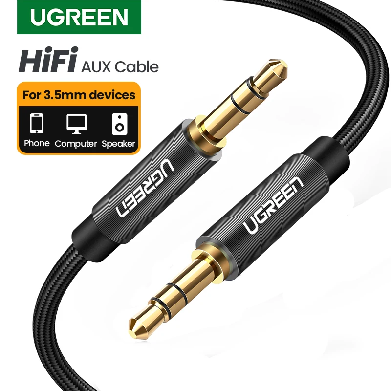 UGREEN 3 5 мм Adudio кабель стерео вспомогательный AUX шнур позолоченный Мужской к мужскому плетеный для автомобиля