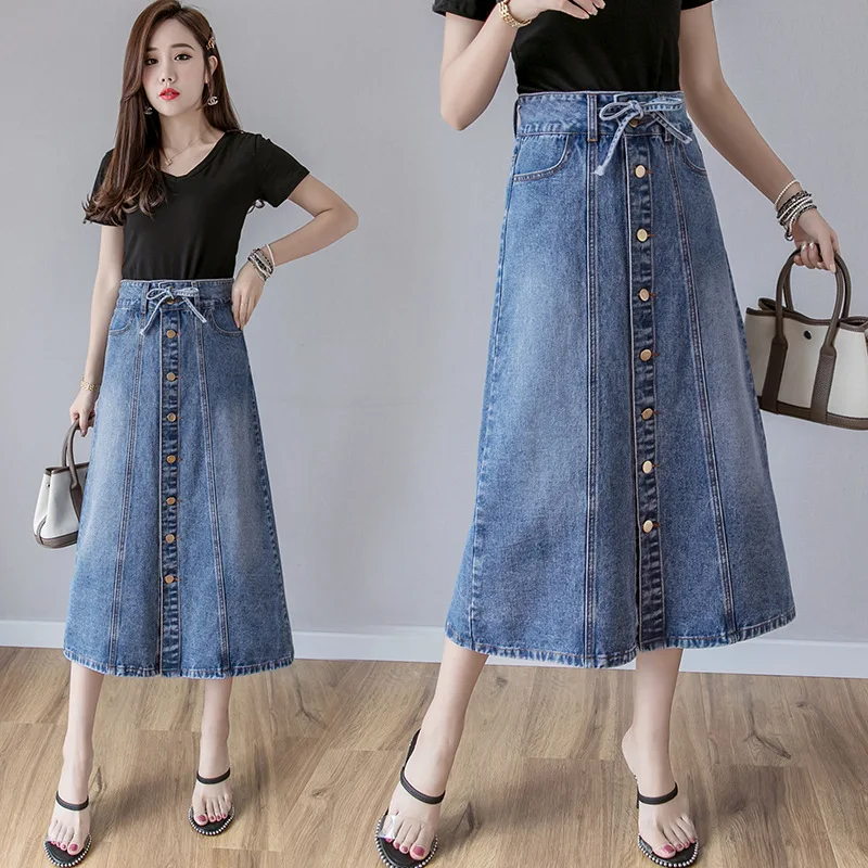 

Photo Shoot 2019 New Style Mid-length A- line Skirt Slimming Skirt Long Skirts Versatile Spring And Autumn High-waisted Denim Sk