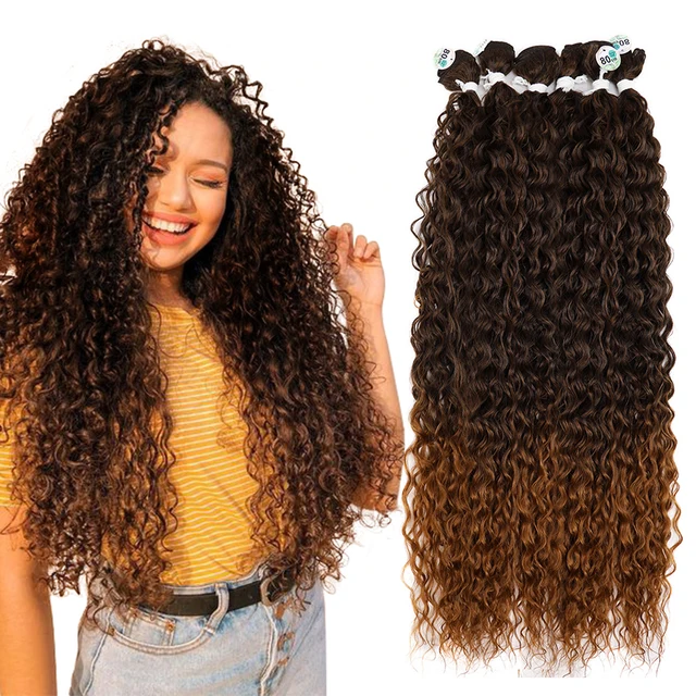Kinky Curly Hair Bundles Synthetic Hair Extensions Blonde Two Tone Color Hair Weave Bundles Thick 300g For Women Free Shipping MT1B-30