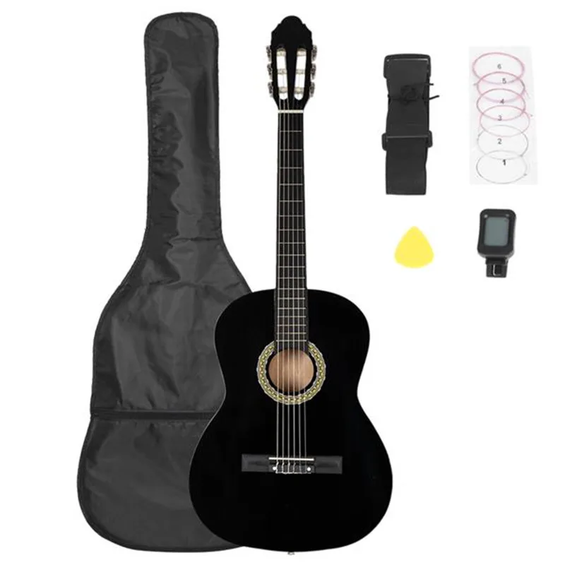 38 inch Classic Guitar with Bag & Board &Belt & Liquid Crystal Tuner & Strings Sets Coffee/Blue/Black/Burlywood
