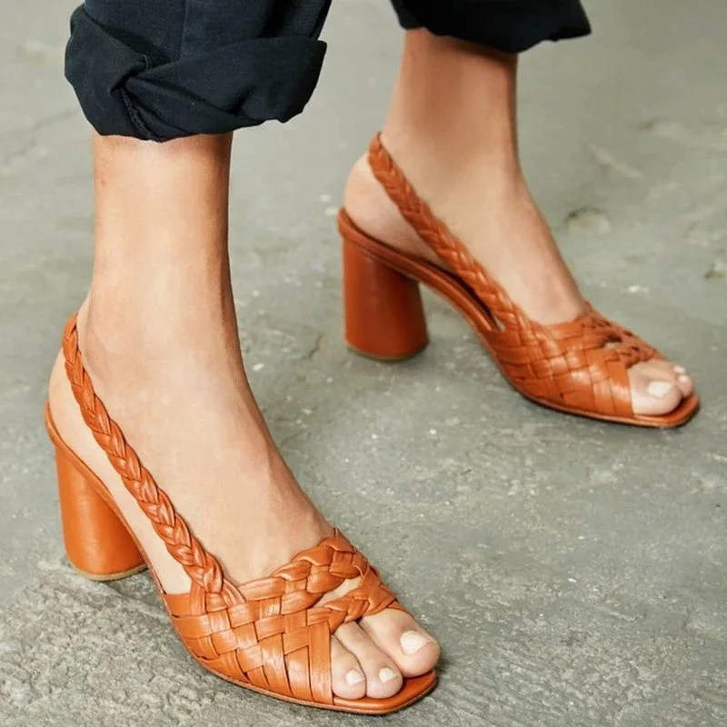 Летние женские сандалии-гладиаторы на высоком каблуке; женская обувь на платформе с открытым носком; пикантные римские сандалии на блочном каблуке; большие размеры; zapatos mujer - Цвет: brown
