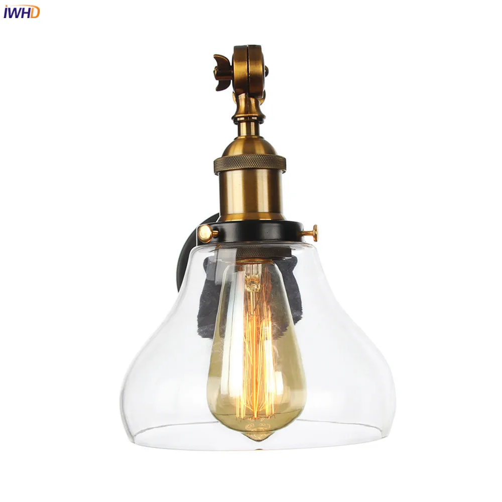 

IWHD Wandlamp Edison Wall Sconce Glass Lampshade Bedroom Stair Light Loft Decor Industrial Vintage Arm Wall Lamp Applique Murale