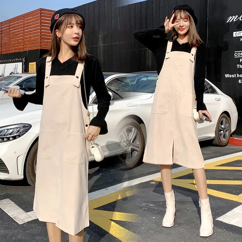 

Maternity Clothes Autumn Set 2019 New Style Korean-style Loose-Fit Fashion Dress Two-Piece Set Mid-length Fashion Mom Winter Sty