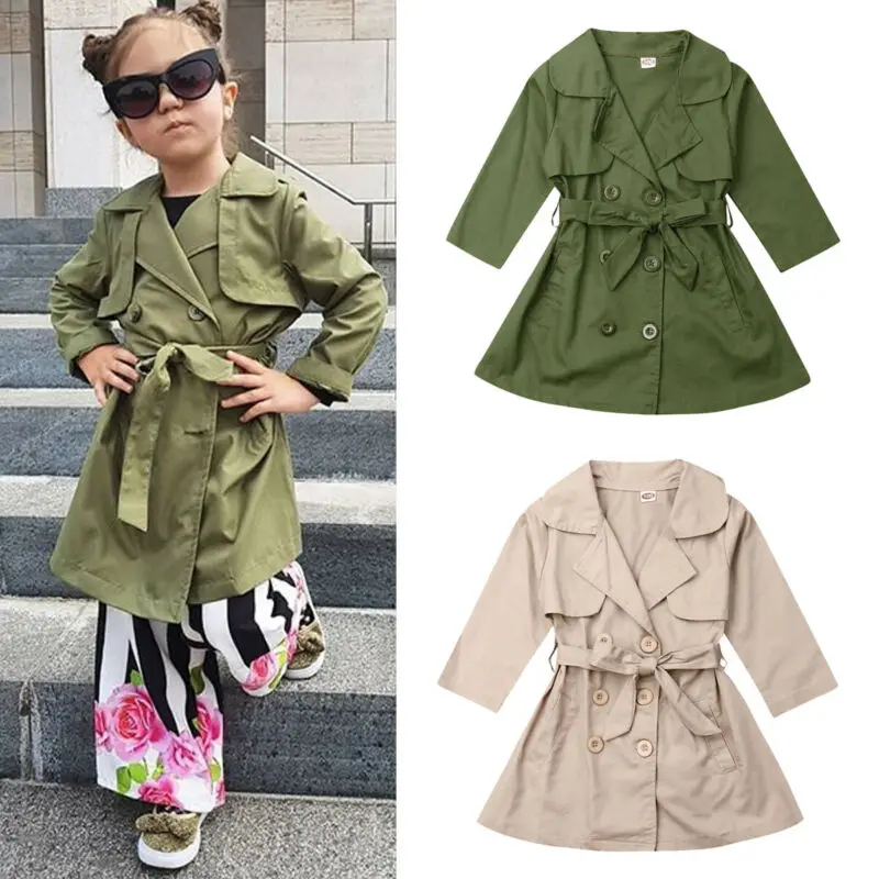 

New Girls Long Trench Coat Double Breasted Quilted Button Up Kids Autumn Jackets Girls Solid Casual Trenches Outwear Clothing