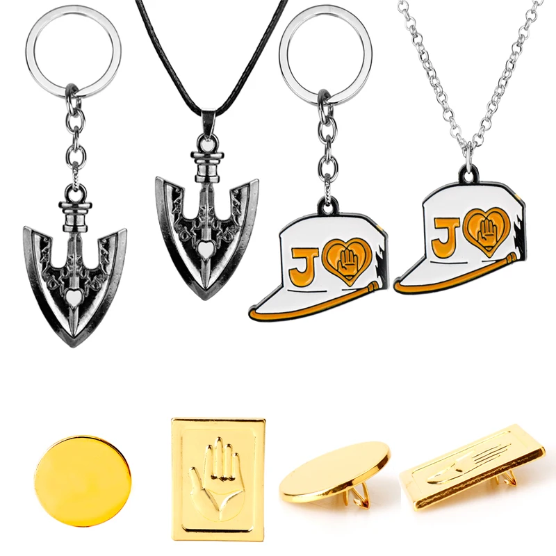 Collar de llavero de la extraña aventura de Jojo de Anime, colgante de cadena de Metal con forma de sombrero, pala, Higashikata, Josuke, Kujo Jotaro