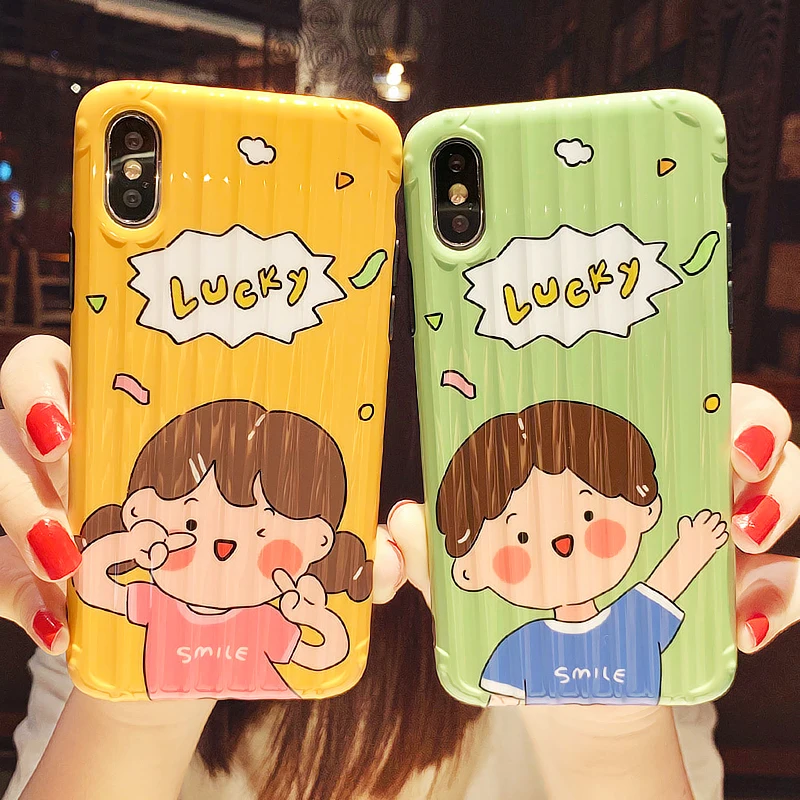 

Luxury Cartoon Cute Korean luggage Case For iPhone X XR XS Max Silicone Cover Couple Pattern Soft Shell TUP Glossy Phone Cases