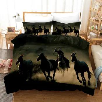 

3D printed Cowboy Silhouette Bedding Set， Bedroom Decor Gift 100% Microfibe Soft 1 Duvet Cover with Pillowcases，No Comforter