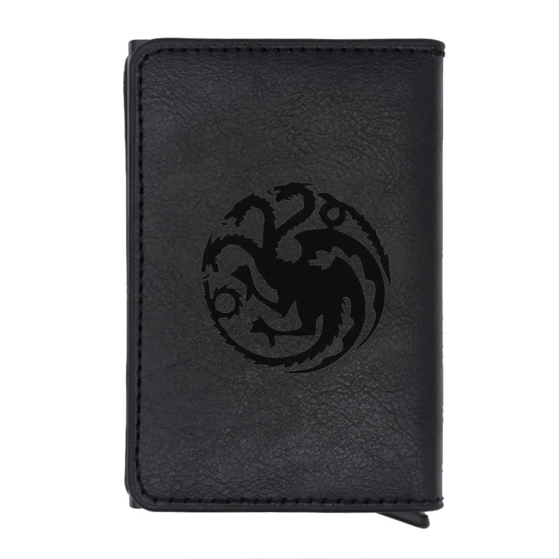 

Classic Black Game of Thrones Dragon Rfid Credit Card Holder Anti-Theft Automatic Wallet Card Case Men Mini Leather Male Purse
