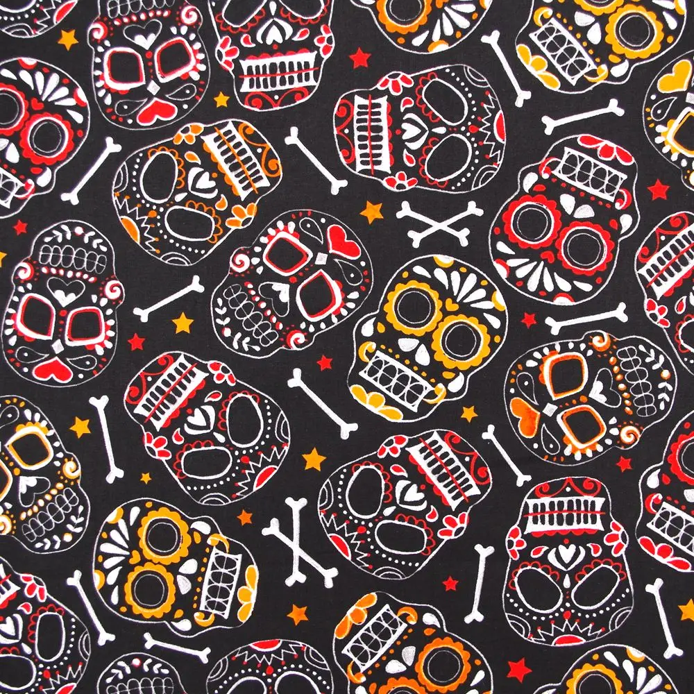 1 ярд хлопчатобумажной ткани, цвет черепа и звезды(ширина = 105 см