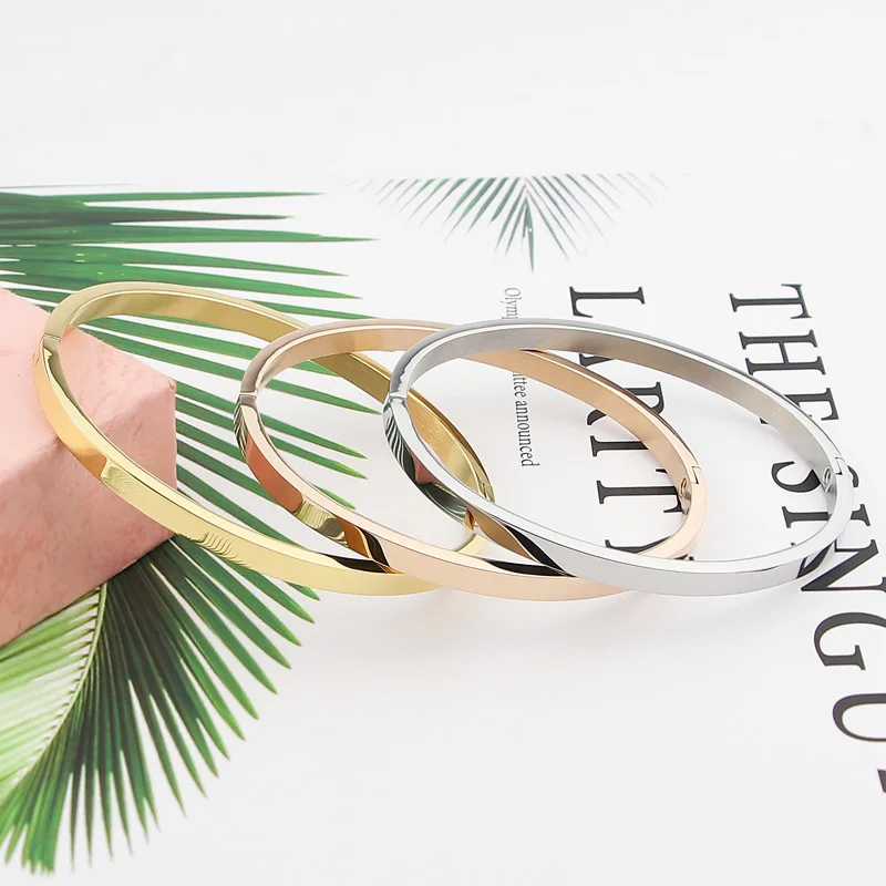 Stainless Steel Bracelet Hot Fashion Stainless Steel Jewelry Oval Bangle for Woman Child Charm Bracelet Party Love Wedding Brand Gift