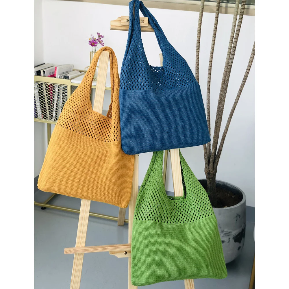 New Retro Hollow Knitting Handbag Shoulder Bag Knitted Bag Wool Wild Storage Women Totes