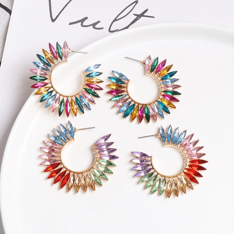

FASHIONSNOOPS High Quality Charm Stud Earrings With Stone Colorful Rhinestone Women Crystal Earrings Wedding Jewelry