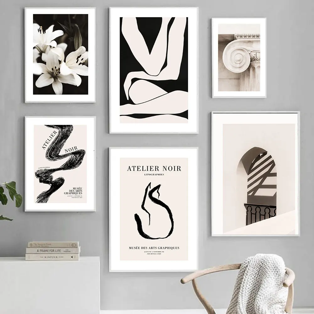 

Minimalist Abstract Line Girl Flower Beige Building Wall Art Print Canvas Painting Nordic Poster Decor Pictures Living Room