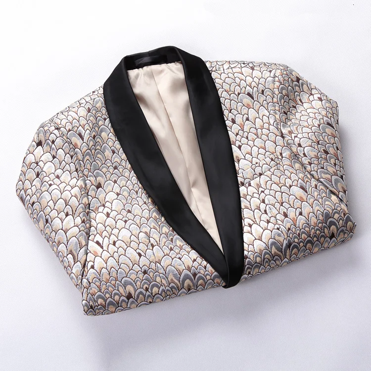 Золотой горох петух шаблон костюм куртка для мужчин Slim Fit золото с воротником Blalck Банкетный блейзер для мужчин Высокое качество Блейзер Masculina 5xl