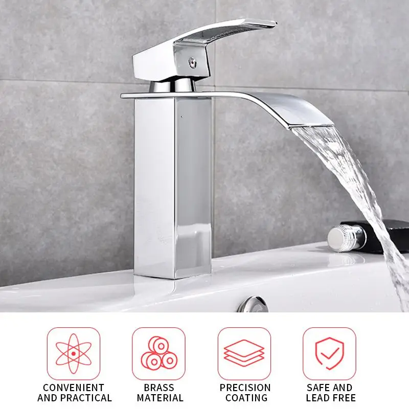 

Wholesale And Retail Deck Mount Waterfall Bathroom Faucet Vanity Vessel Sinks Mixer Tap Cold And Hot Water Tap High Quality